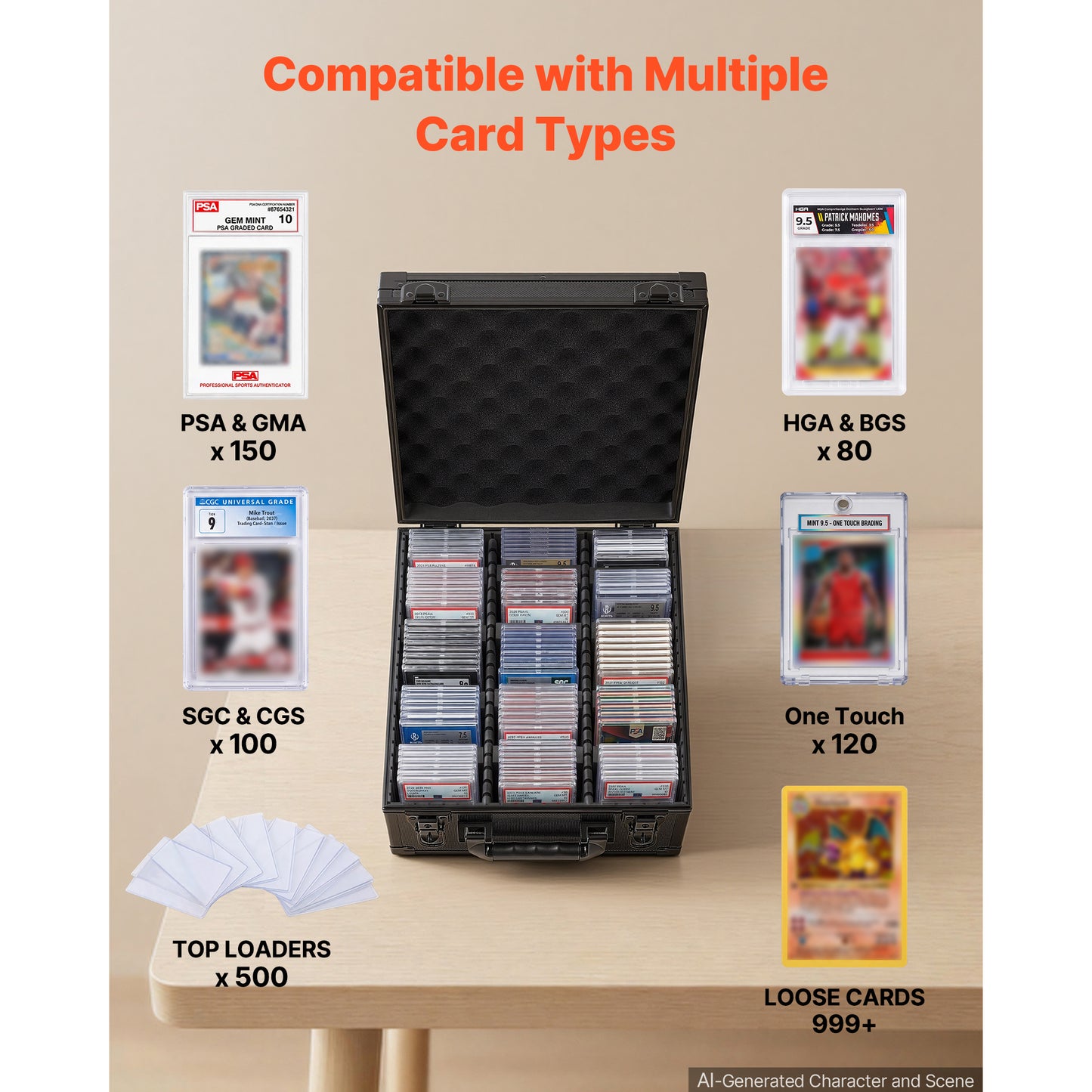 Card Collector Storage Box for Trading Cards with Lock & Dividers - Holds 100+ Slabs & Loose Cards