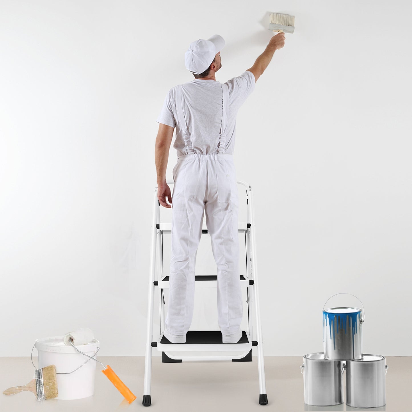 Foldable 3-Step Ladder with Handgrip Anti-Slip Platform Home Office Use
