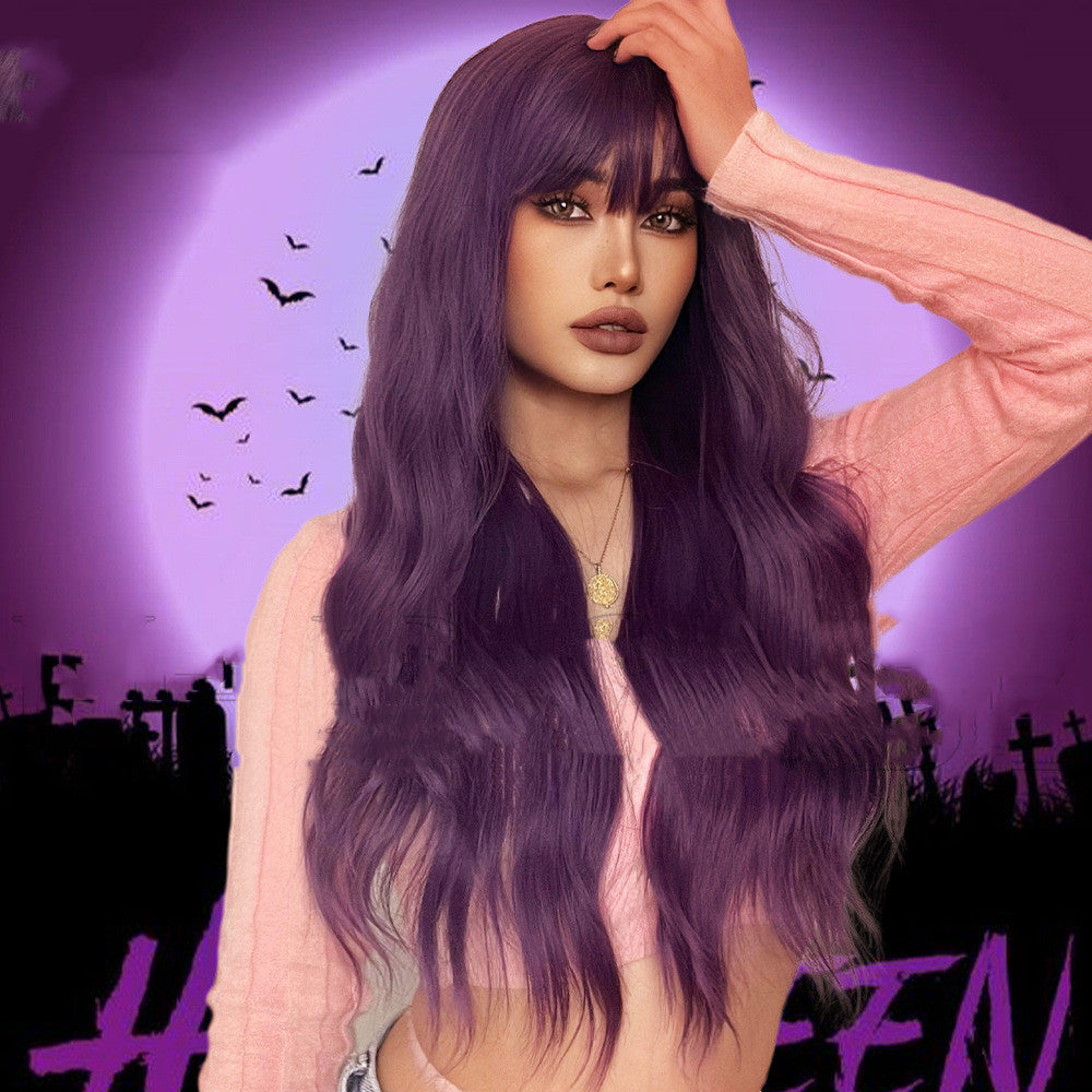 Long Bangs Curly Wig - 26 Inch Synthetic Hair
