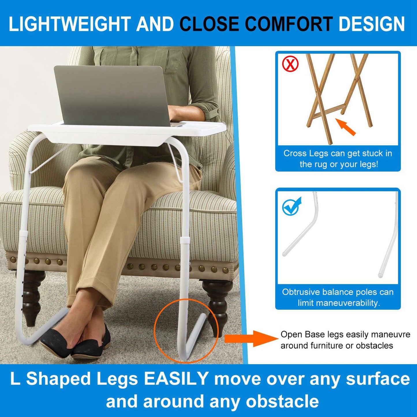 1Pc Foldable Tray Table Portable Sofa TV 6 Heights 3 Angles Laptop