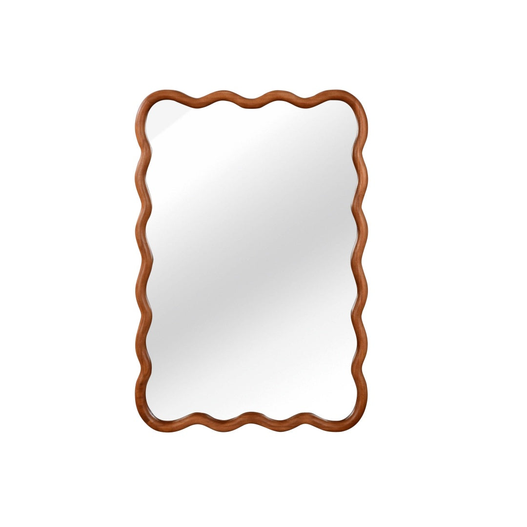 Wavy Rectangle Solid Wood Frame Decorative Mirror - Yellowish Brown 20x30