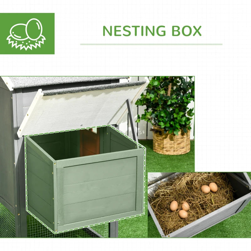 Large Wooden Chicken Coop with Asphalt Roof, Nesting Box & Run - Gray