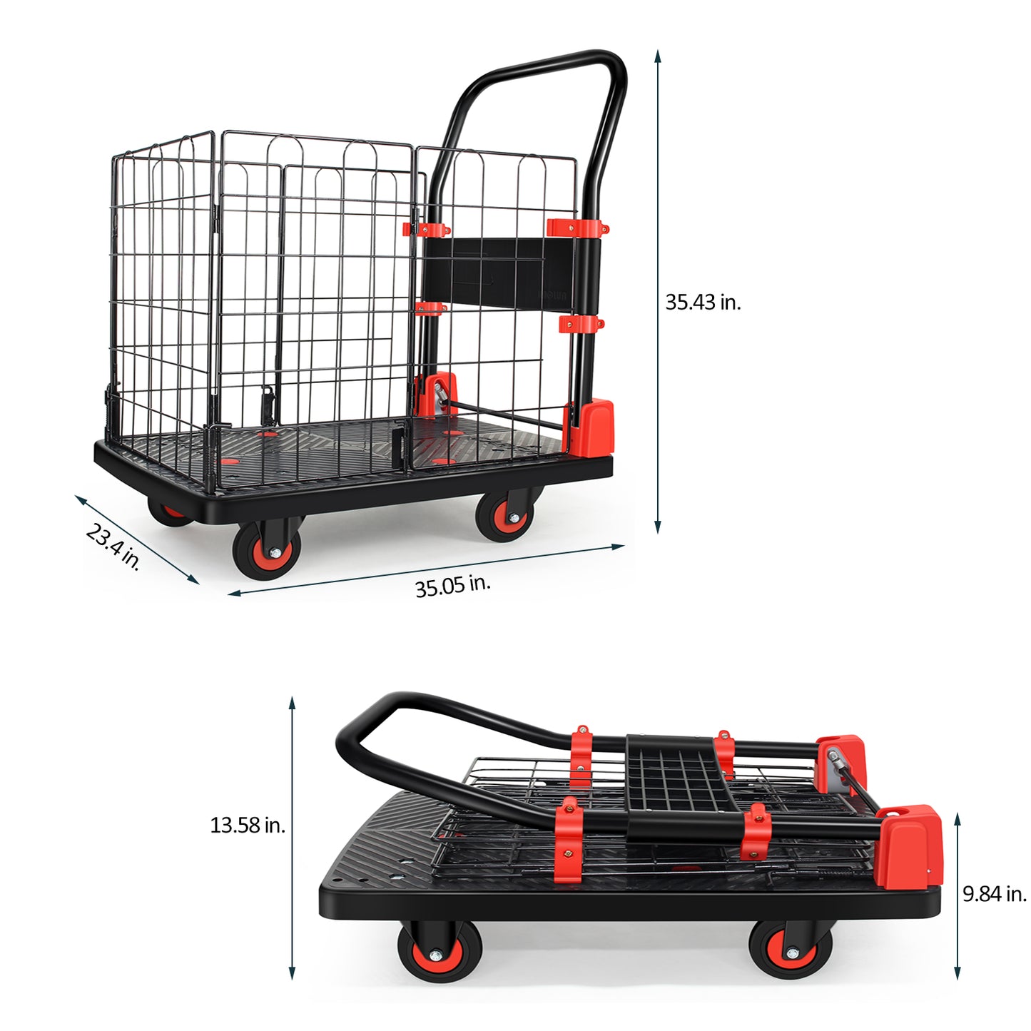 Foldable Platform Hand Truck Cart - 660 Lbs Capacity, Black & Red