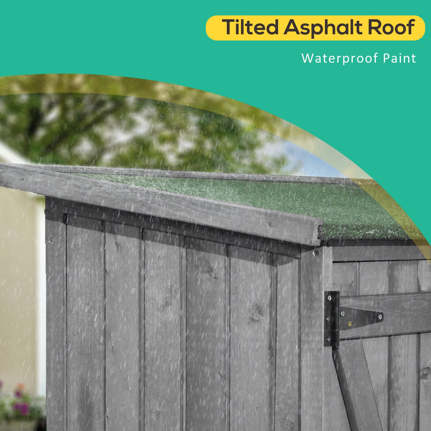 Outdoor Wooden Garden Storage Shed with Lockable Doors and Waterproof Asphalt Roof - Gray
