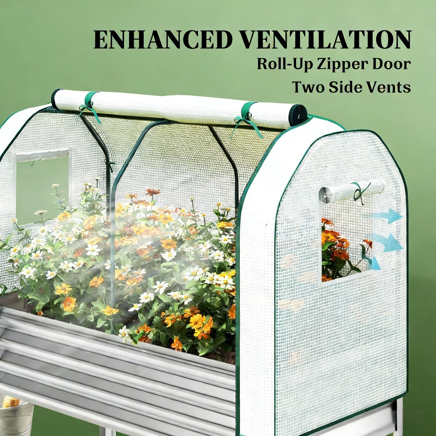 Elevated Raised Garden Bed with Greenhouse Cover - Silver