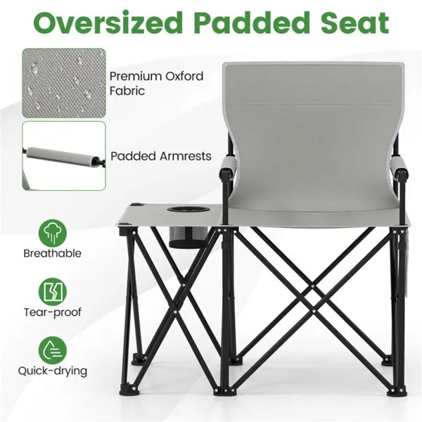 Oversized Foldable Camping Chair with Side Table & Cup Holder - 330 LBS Capacity