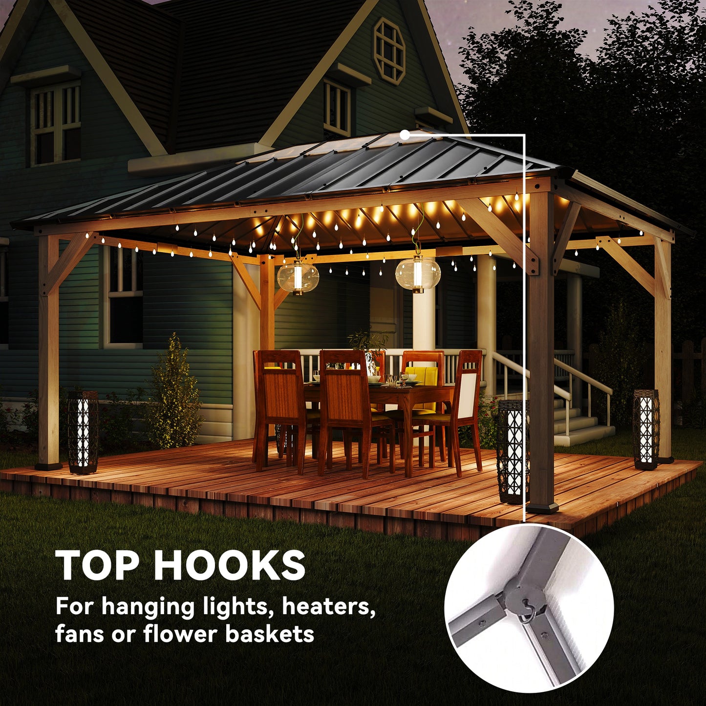 12' x 16' Hardtop Gazebo with Galvanized Steel Roof - Light Walnut