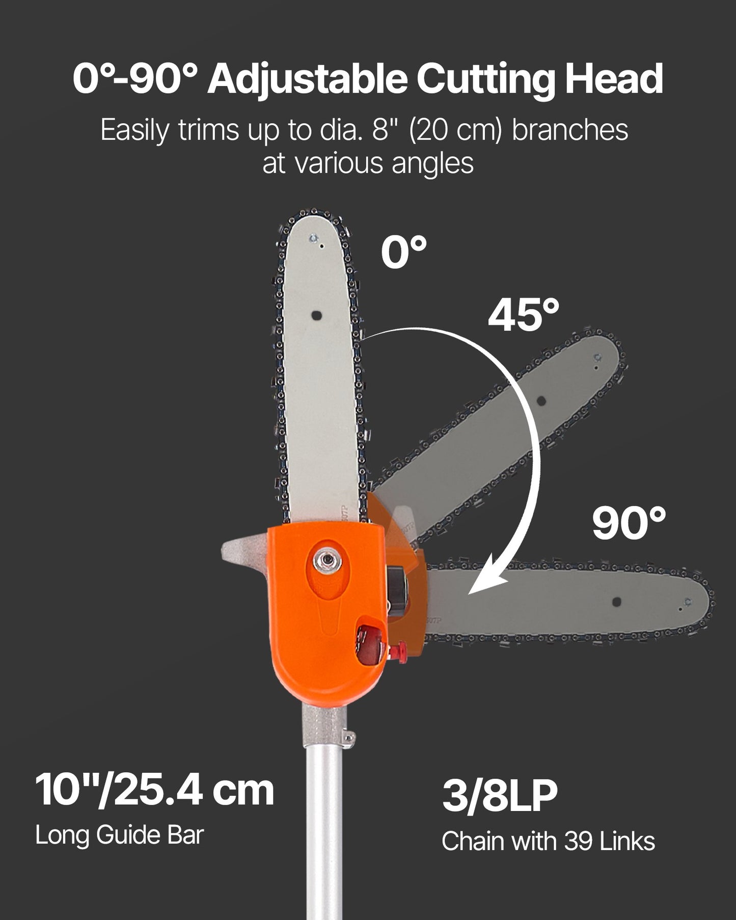 Gas Powered Pole Saw with Rotatable Head 43CC 2-Stroke Tree Trimmer 10-Inch Bar