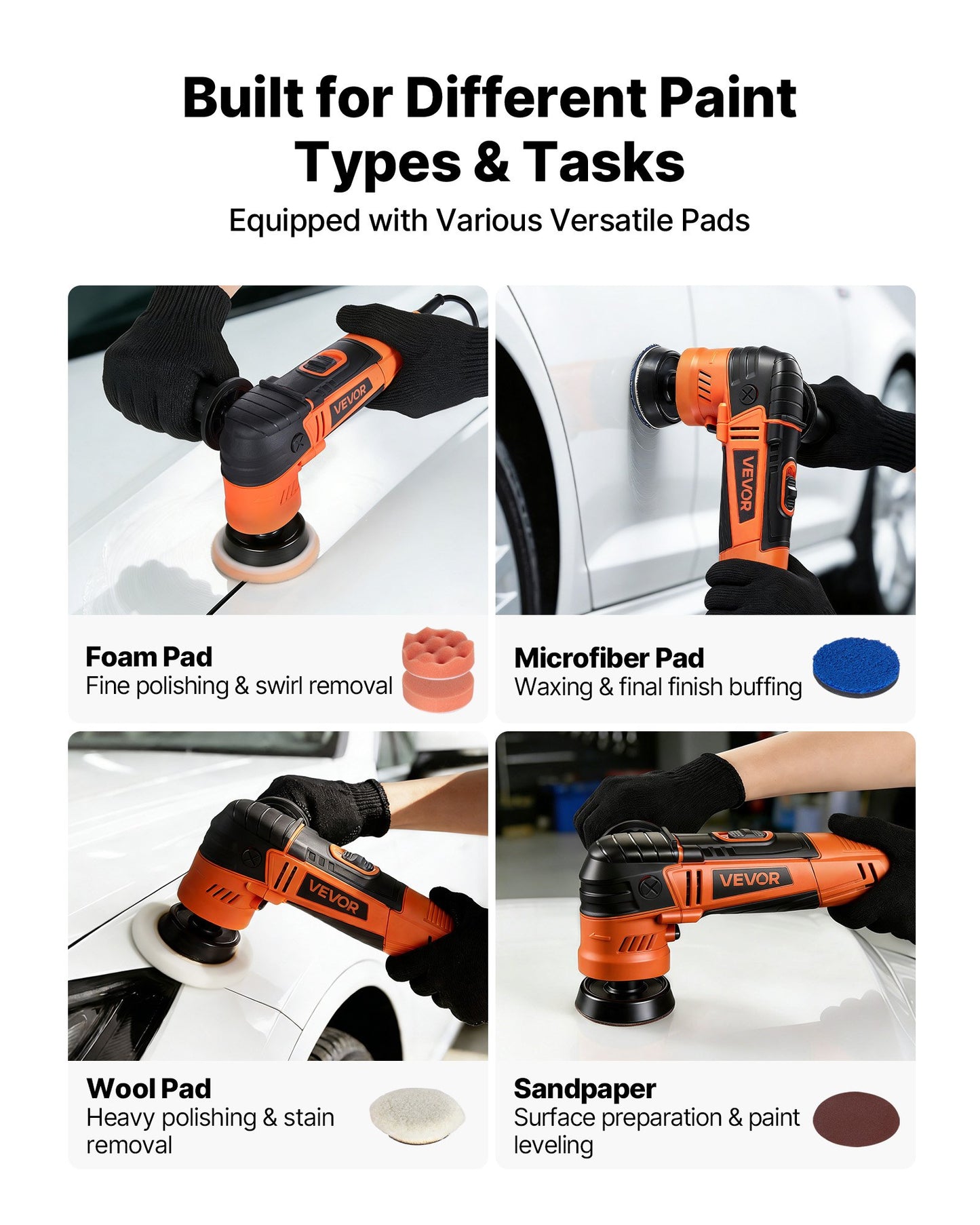 Car Buffer Polisher Kit 600W 3 Sizes Rotary Polisher for Detailing, Waxing & Scratch Removal
