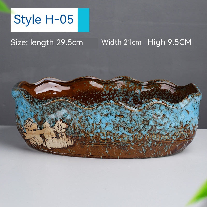 Large Ceramic Flower Pot with Shallow Mouth and Oval Rectangular Design for Home Garden