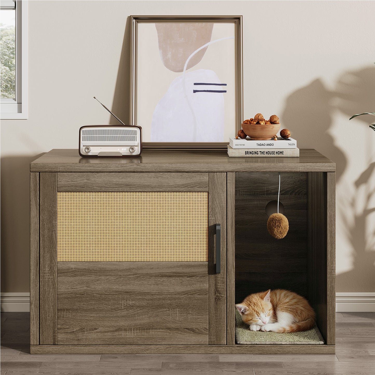 Cat Litter Box Enclosure & Side Table with Scratching Pad - Wooden Pet Furniture