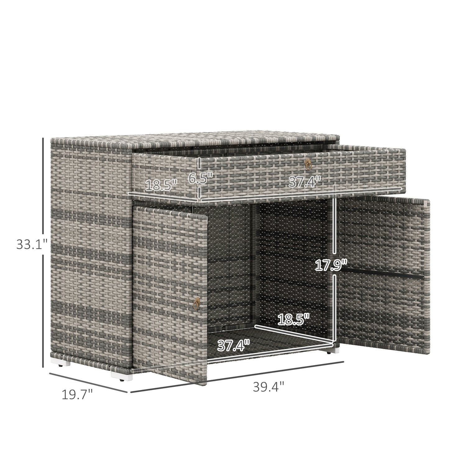 Outdoor Storage Cabinet - Waterproof PE Rattan with Drawer - Gray