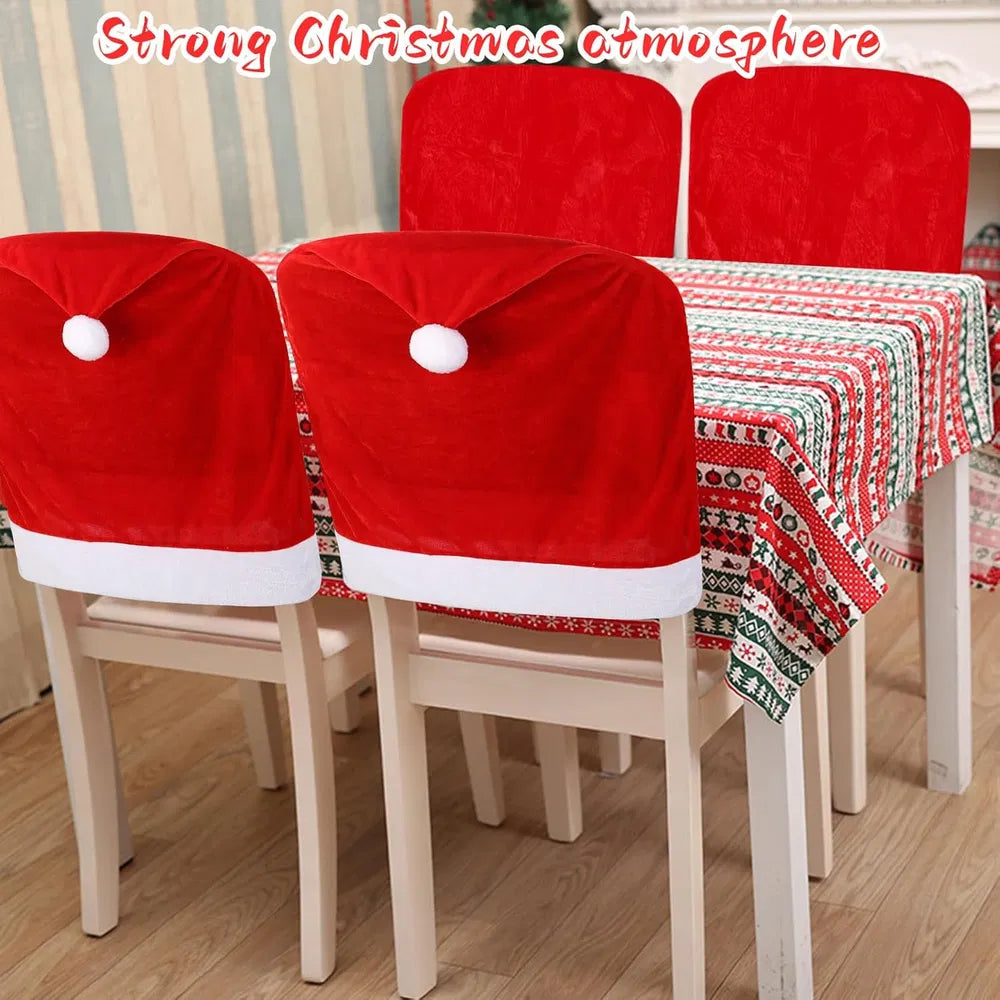 Christmas Santa Hat Chair Covers Set - Festive Holiday Decor