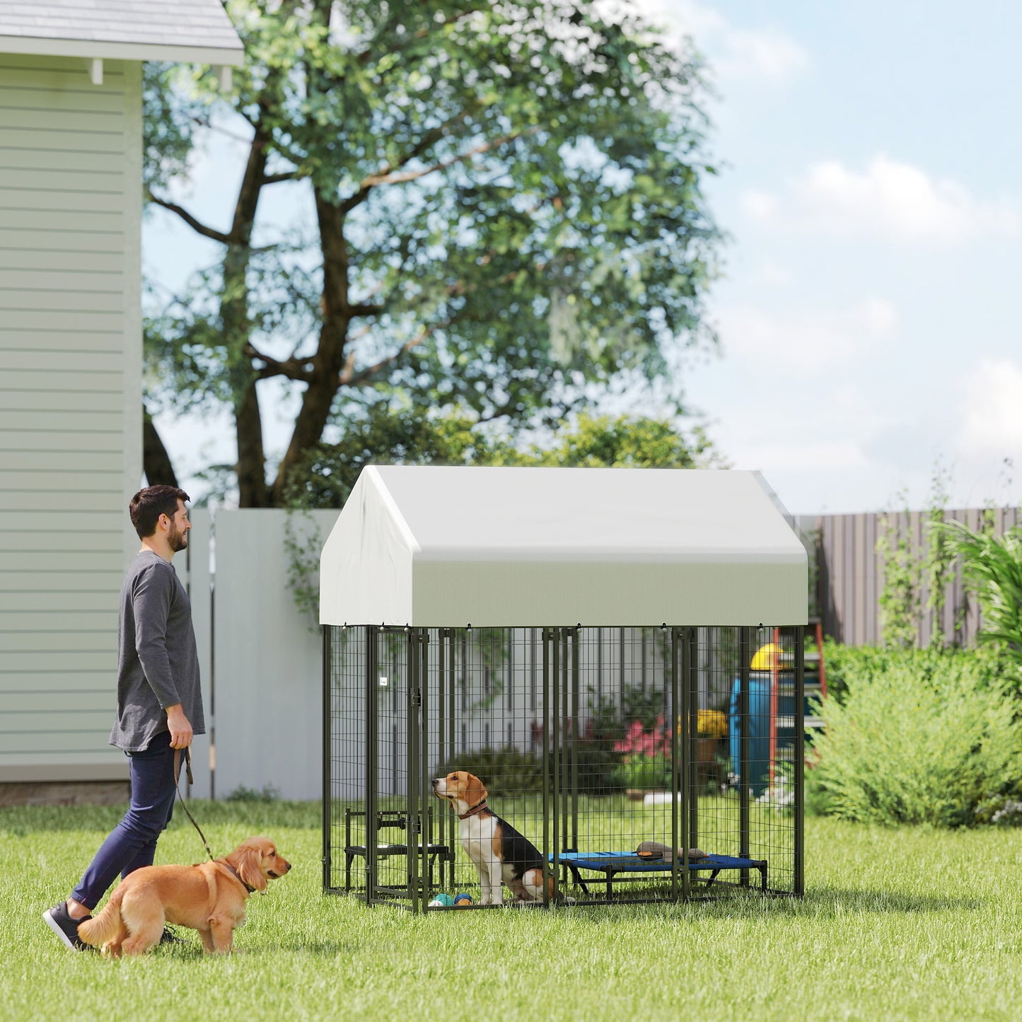 Heavy Duty Outdoor Dog Kennel with Roof, 6x4x6 Enclosure, Escape-proof Lock