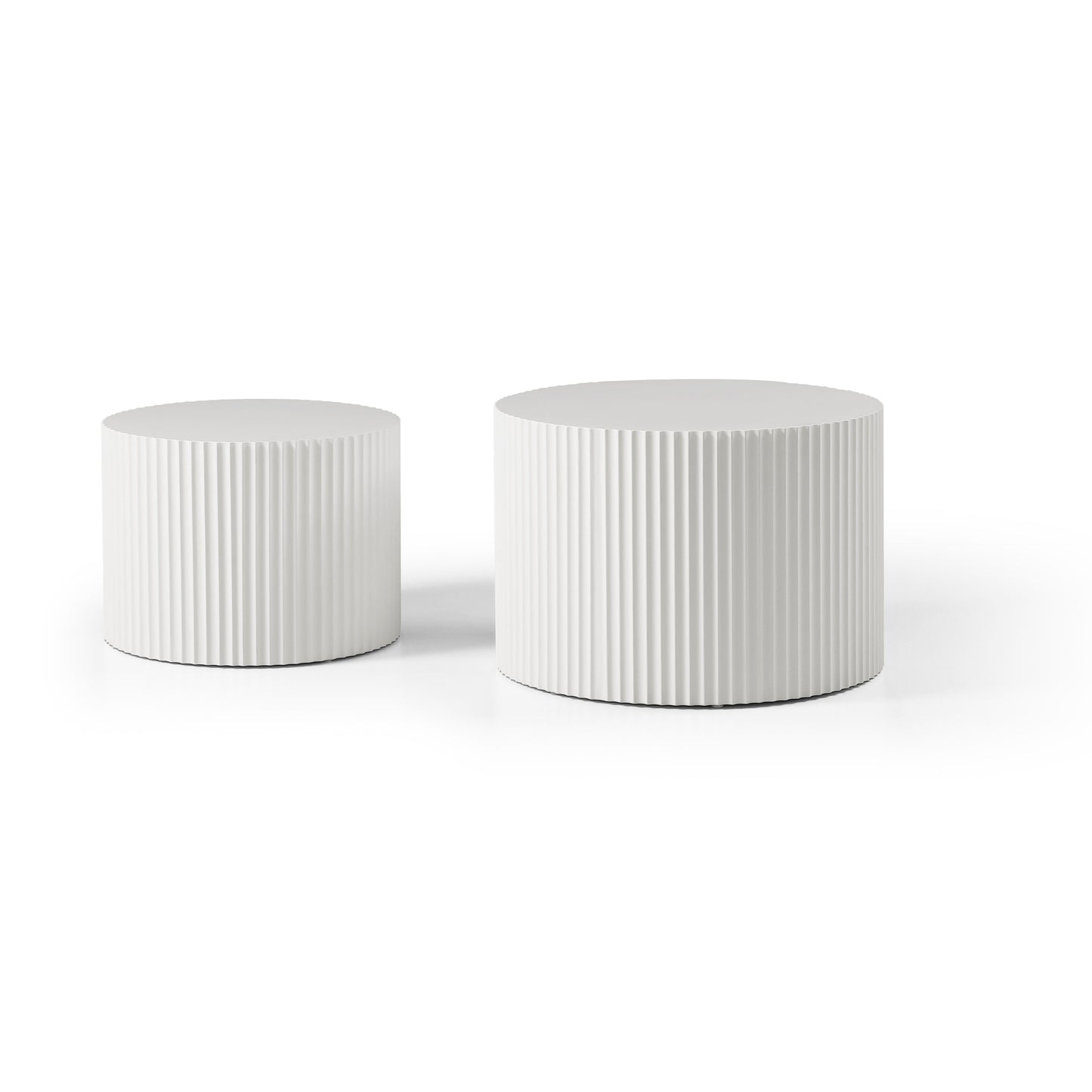 White Round Nesting Table Set of 2 - Modern MDF Coffee Tables
