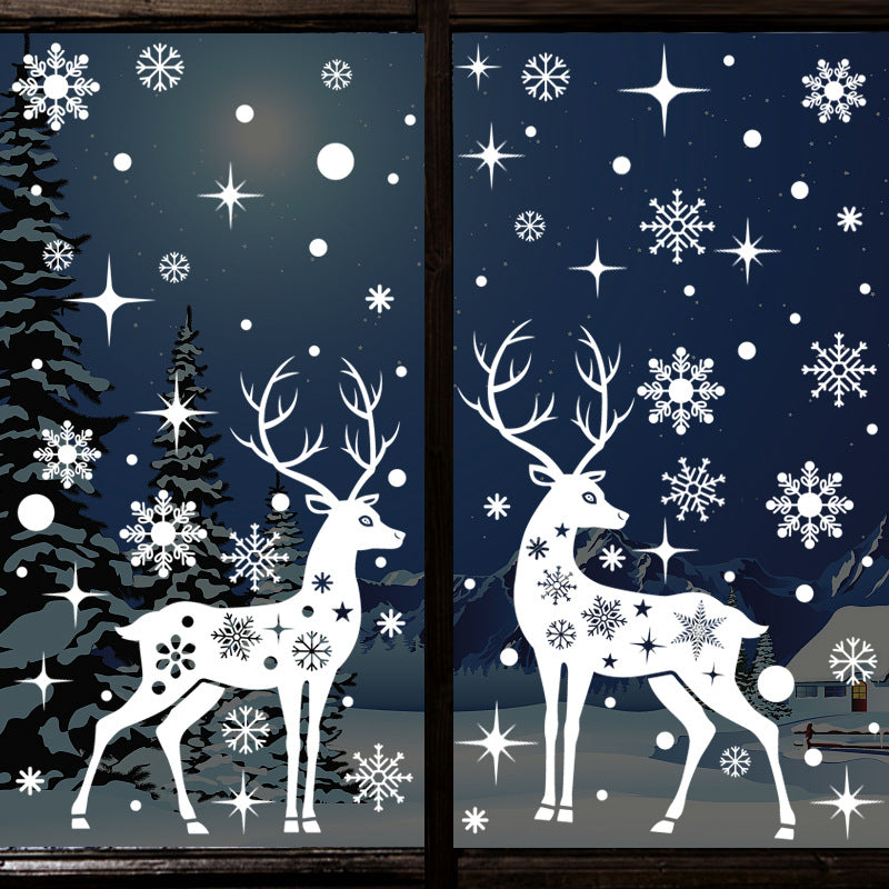 Christmas Elk Window Stickers - Snowflake Holiday Decor for Windows