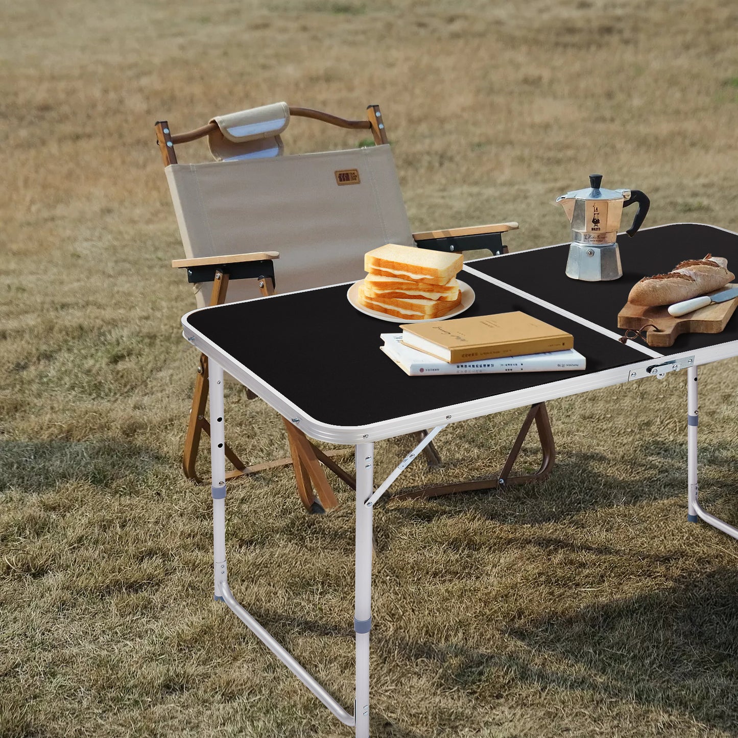 4ft Portable Folding Table - Black Aluminum Outdoor Table