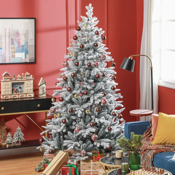 7 Ft Snow Flocked Artificial Christmas Tree - Easy Assembly