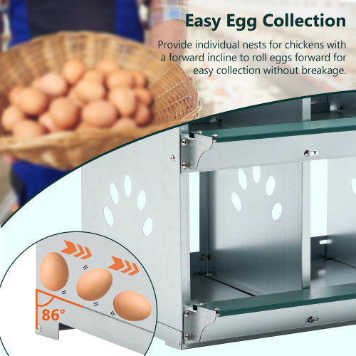 4 Compartment Metal Chicken Nesting Box Wall Mount Egg Laying Box for Poultry - Green