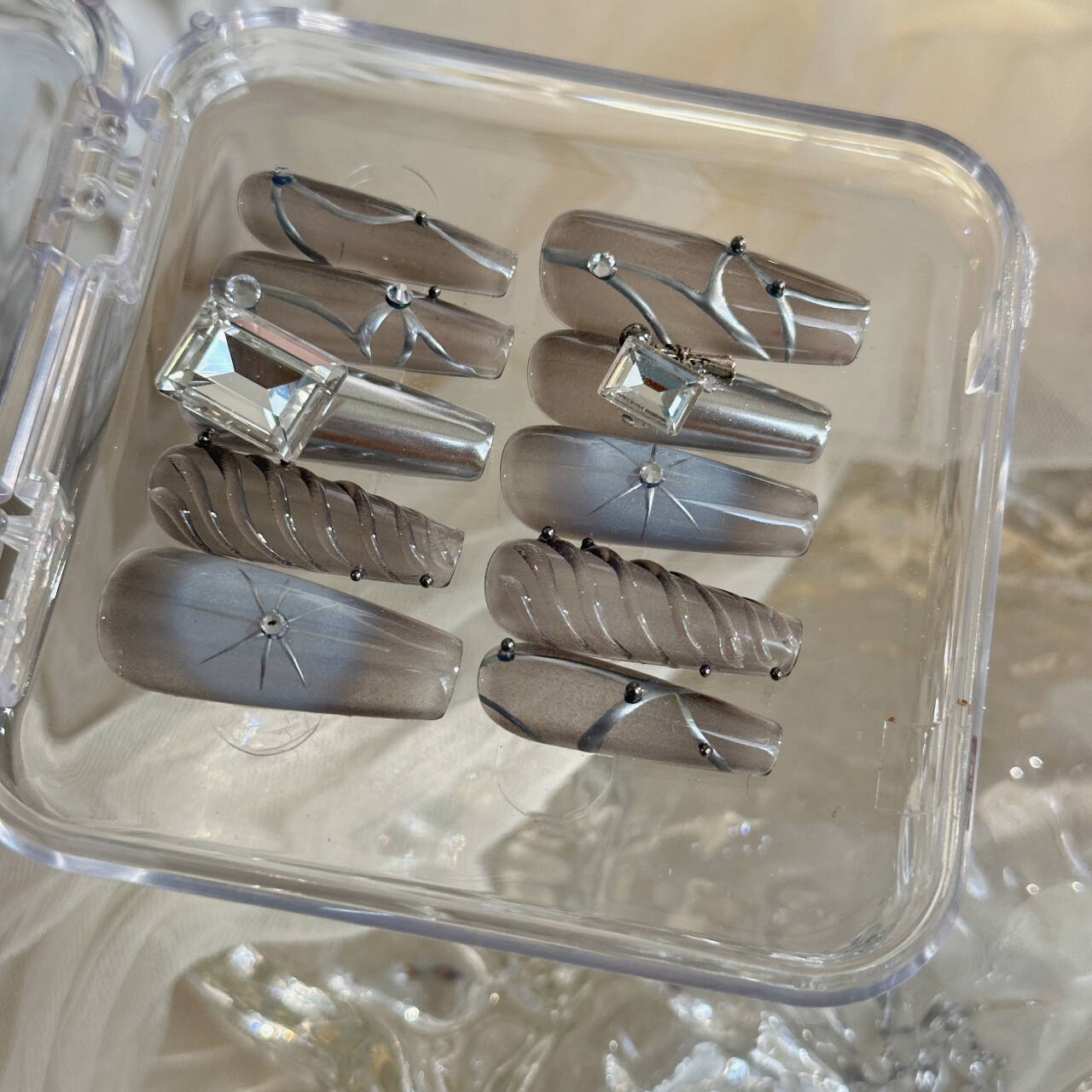 Handmade Long Star Diamond Press-On Nails - Multiple Sizes & Tool Kits