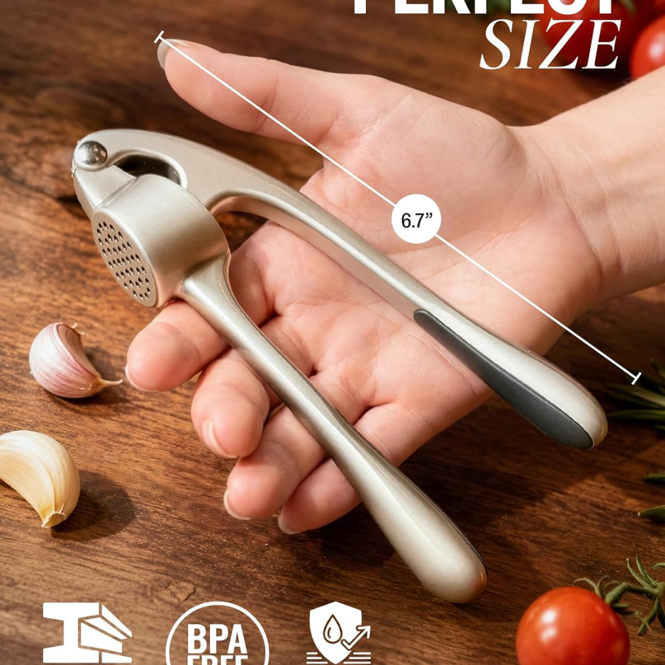 Premium Garlic Press Set - Easy-Squeeze Mincer with Peeler & Brush