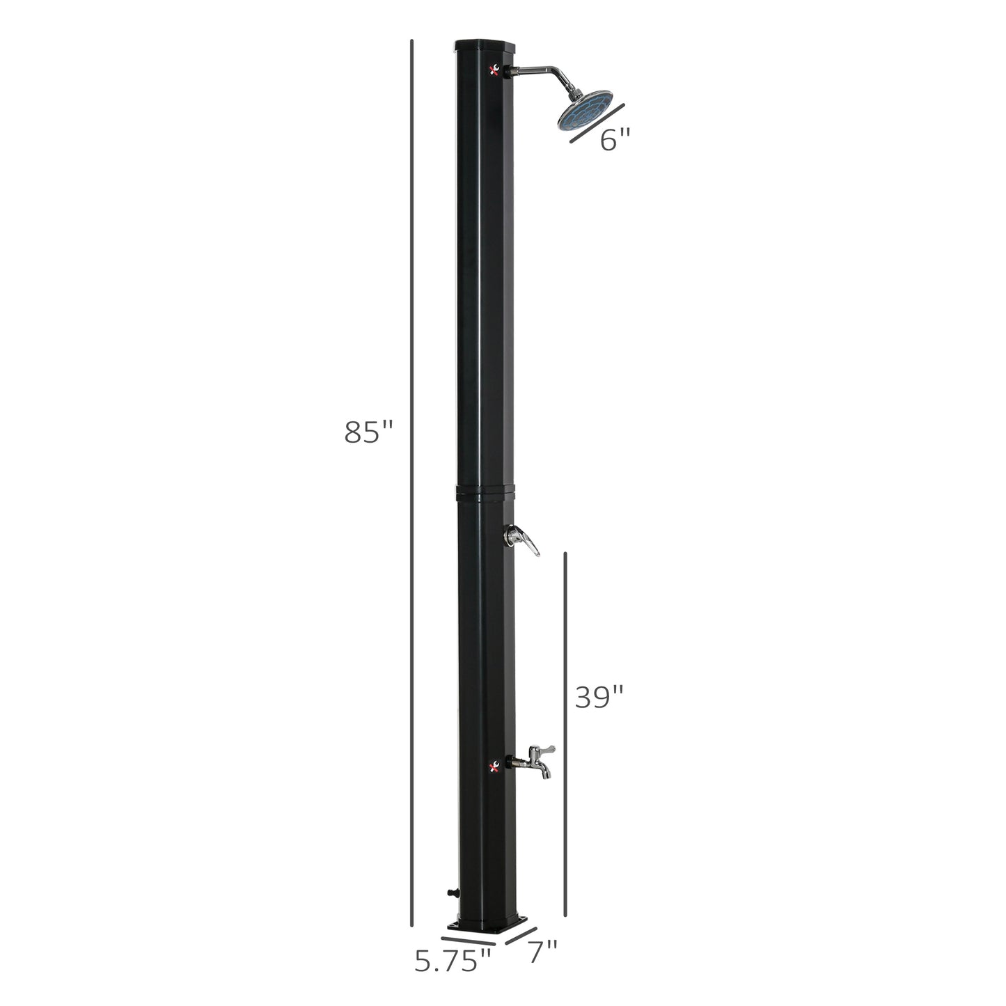 7ft Outdoor Solar Heated Shower with Adjustable Temperature & Pressure