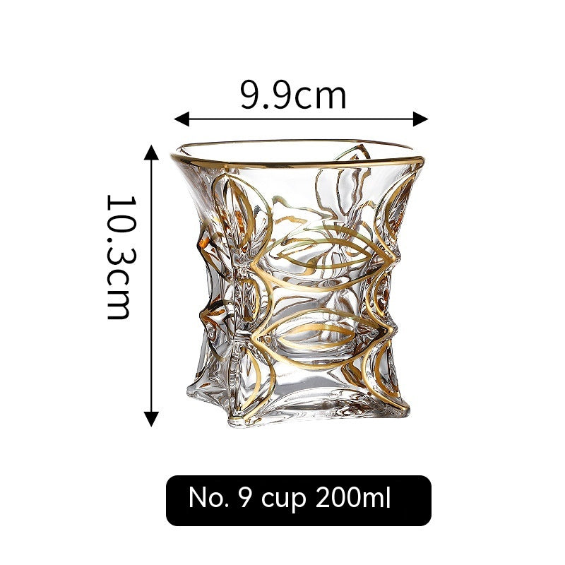 Gold Line Wine Glass Set - Whiskey & Cocktail Drinking Cups for Home Bar