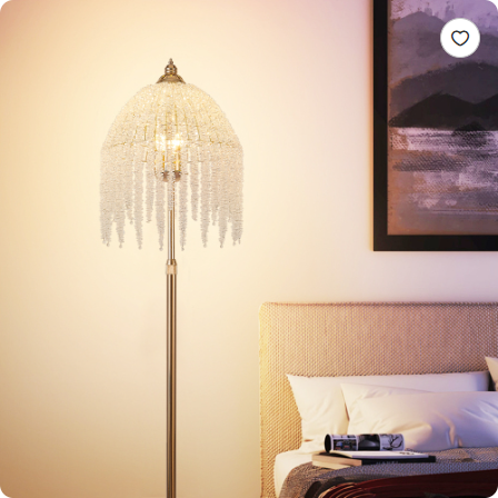 Gold 3-Light Crystal Waterfall Floor Lamp with Marble Base - Vintage Style