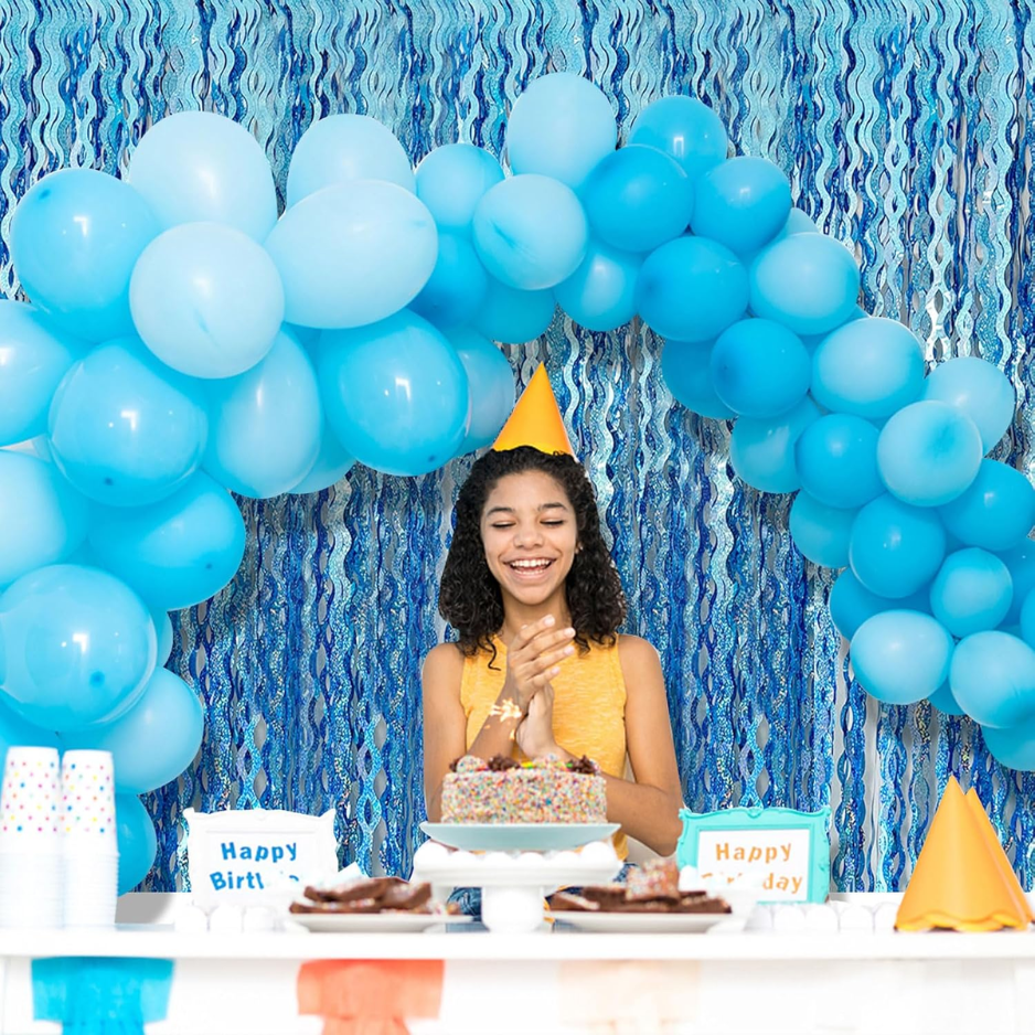 Blue Foil Fringe Backdrop Curtains - 2 Pack for Party Decorations