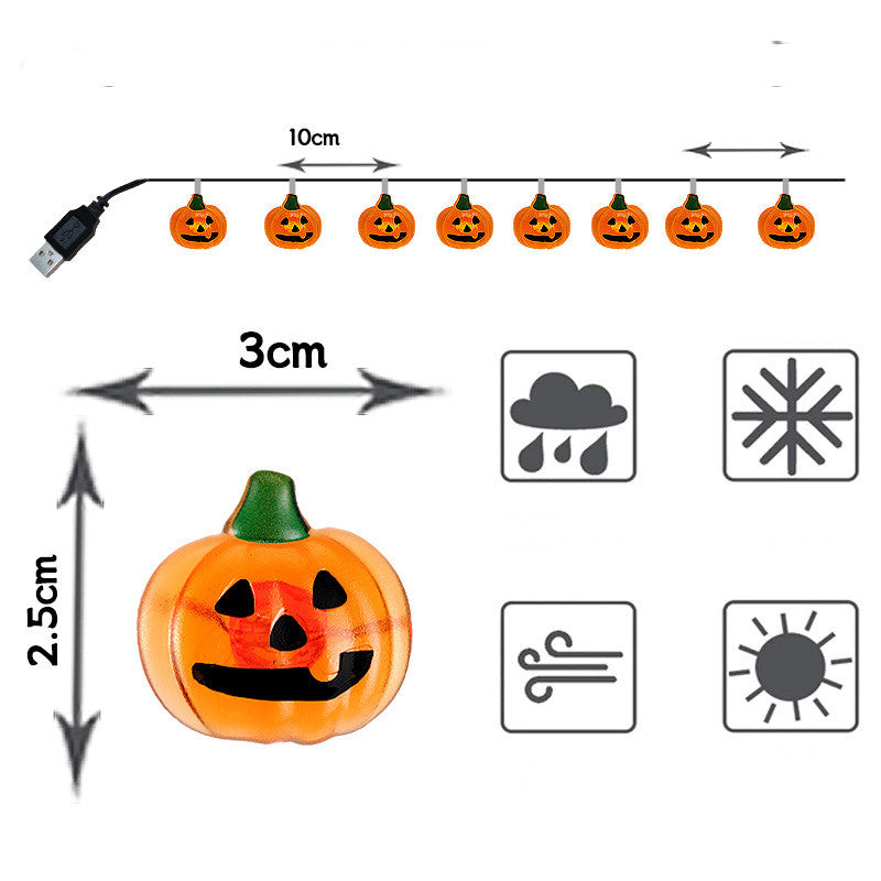 Halloween Ghost Pumpkin String Lights - LED Festival Decoration, USB & Battery Options