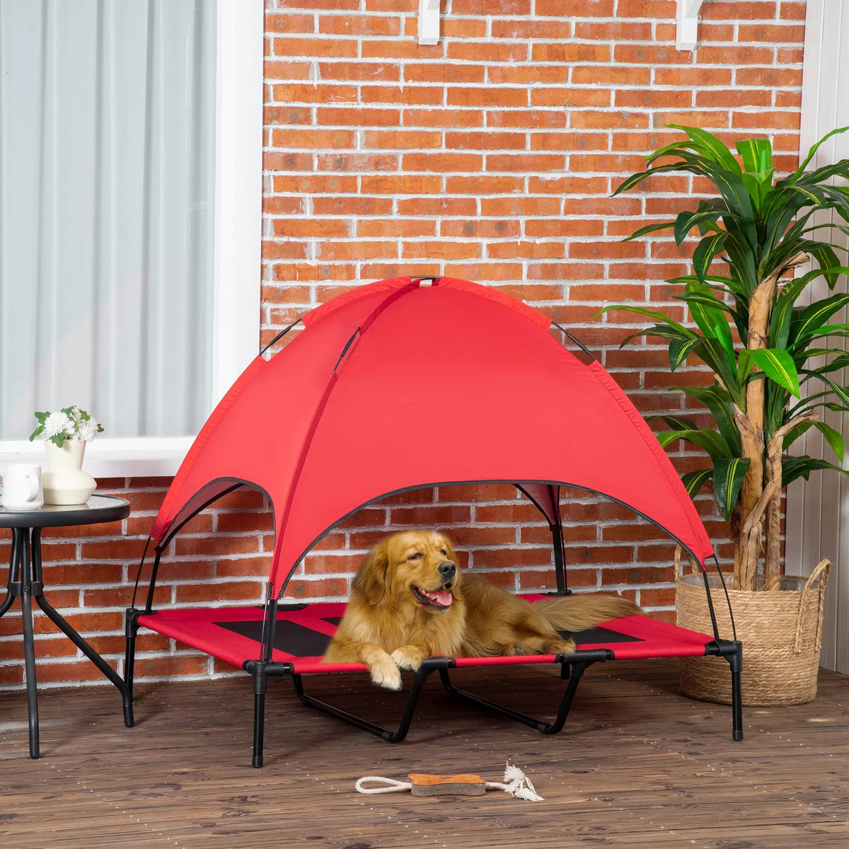 Elevated Dog Cot Bed with Canopy Shade - Portable Outdoor Pet Bed for Medium & Large Dogs