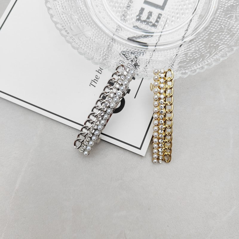 Pearl Diamond Hair Clip Spring - Gold & Silver, 2 Sizes