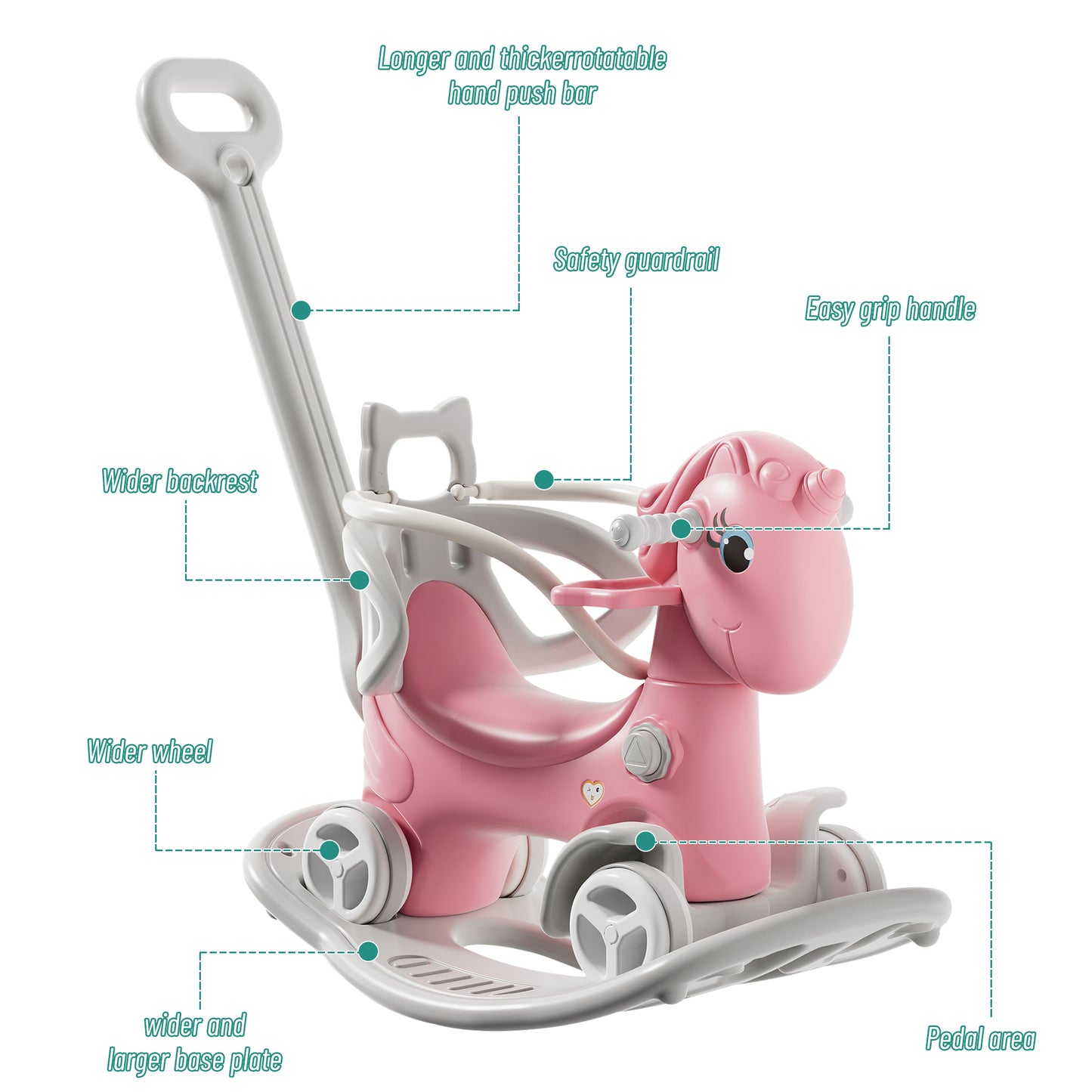 Unicorn Rocking Horse for Toddlers - Pink Balance Bike with Push Handle