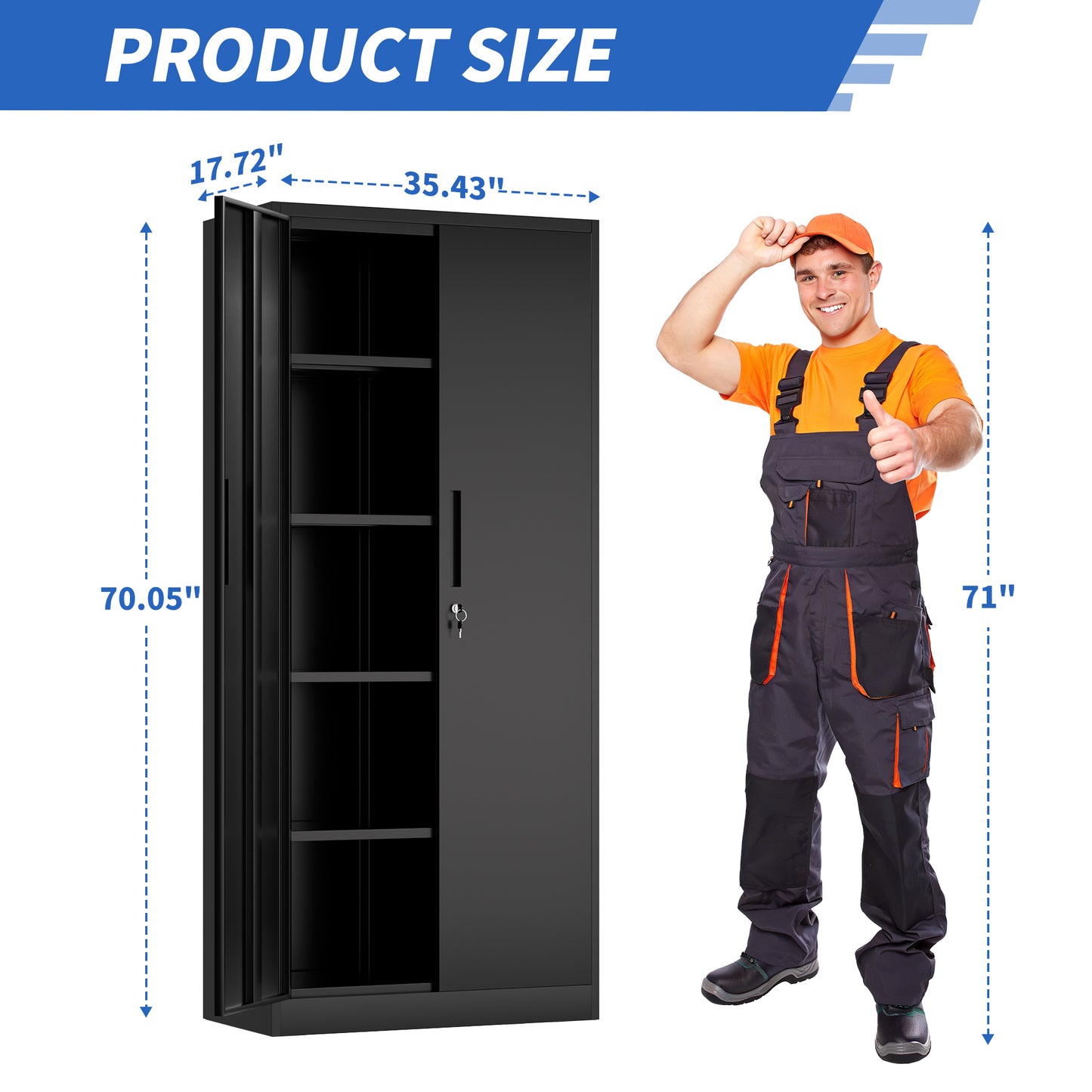 71H Metal Garage Storage Cabinet, Black Tool Steel Locking Cabinet
