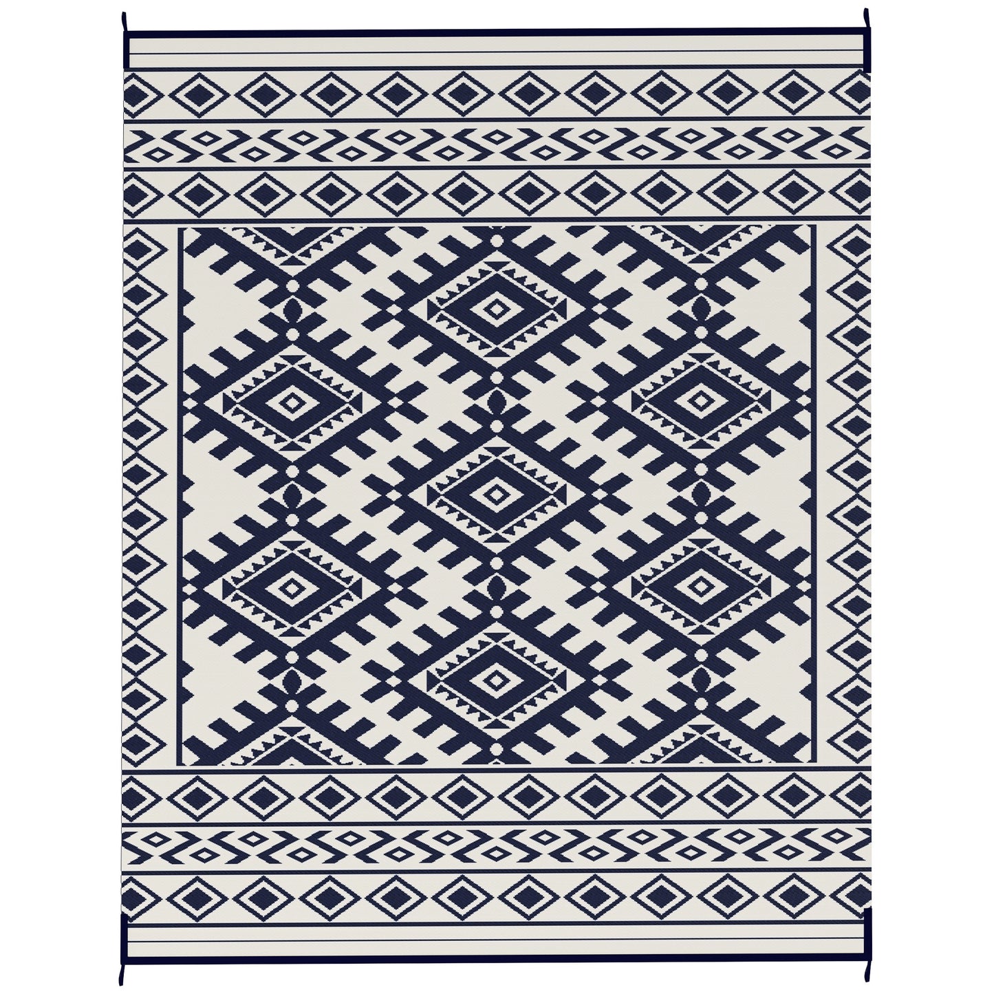Reversible Outdoor Rug - Waterproof Plastic Straw, 8' x 10', Blue & White Rhombus