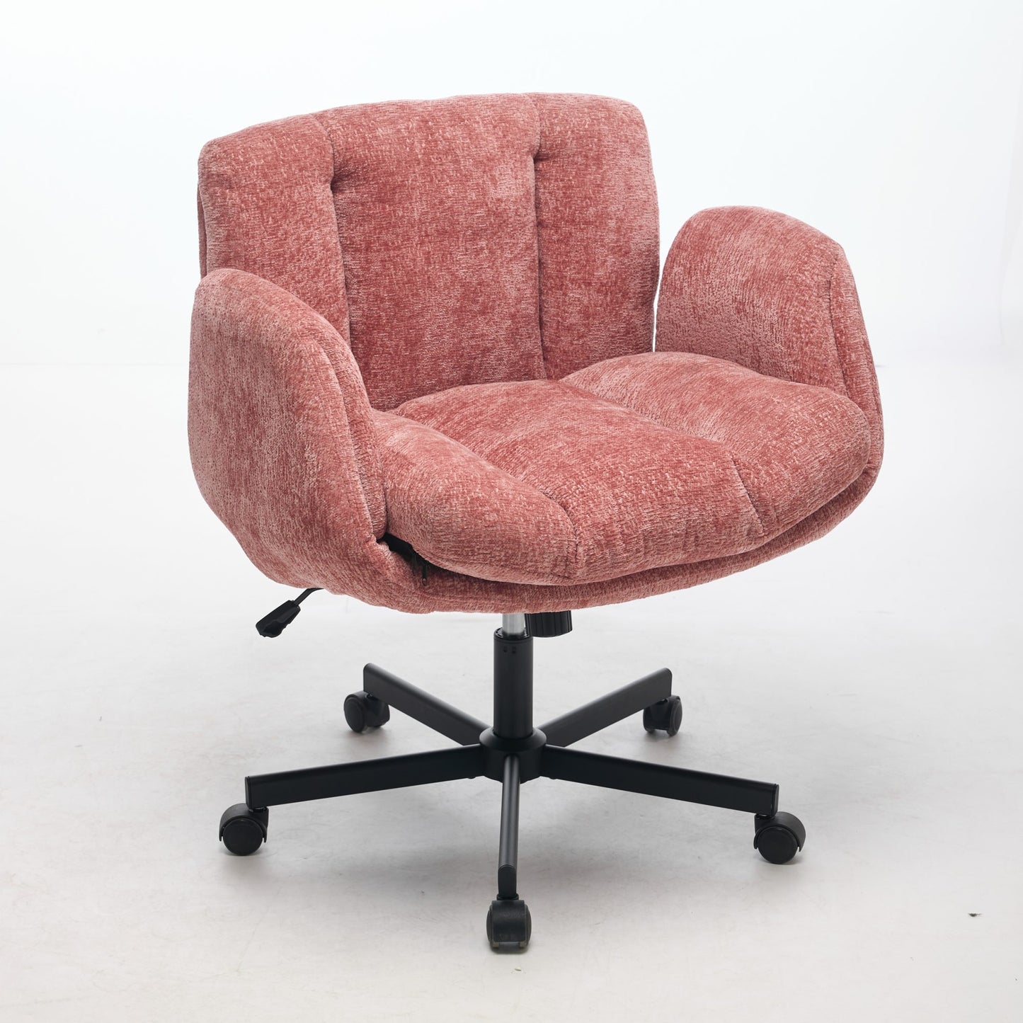 Chenille Swivel Office Chair - Adjustable Height & Armrests, Blush Pink