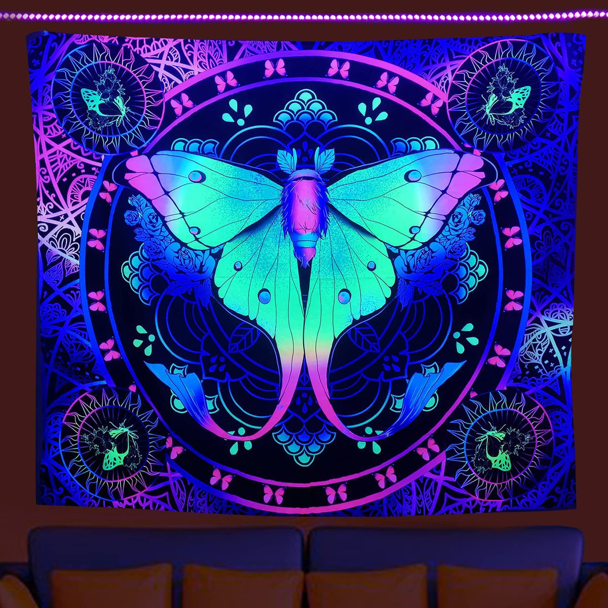 UV Fluorescent Tapestry Skull Flower Eye Design Modern Wall Art