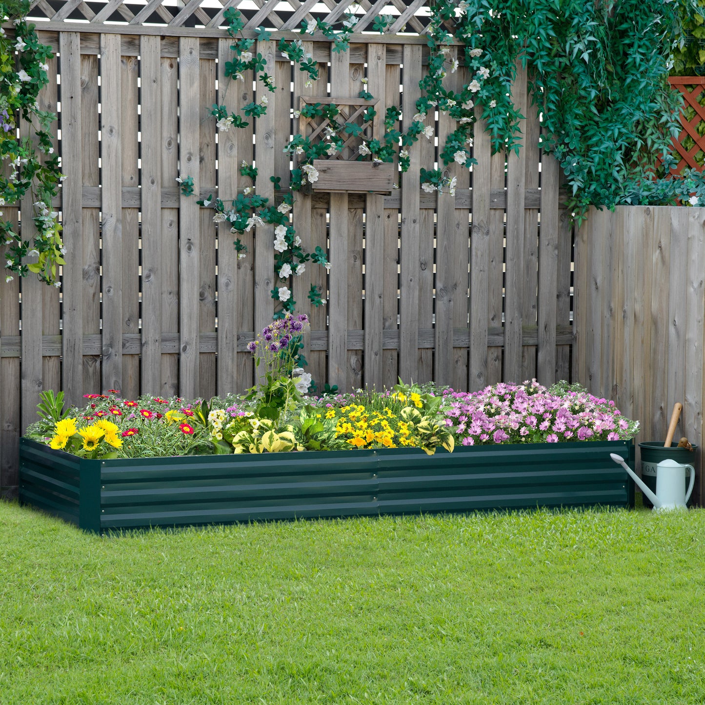 Galvanized Raised Garden Bed - Outdoor Plant Container for Flowers Herbs Vegetables, Easy Assembly, Green, 95x36x12 Inches