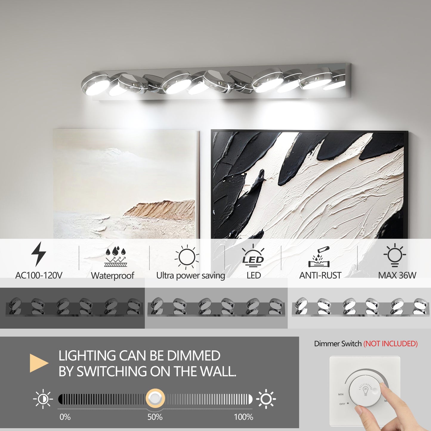 Modern LED Vanity Lights - 43in Bathroom Fixture with 6 Bulbs