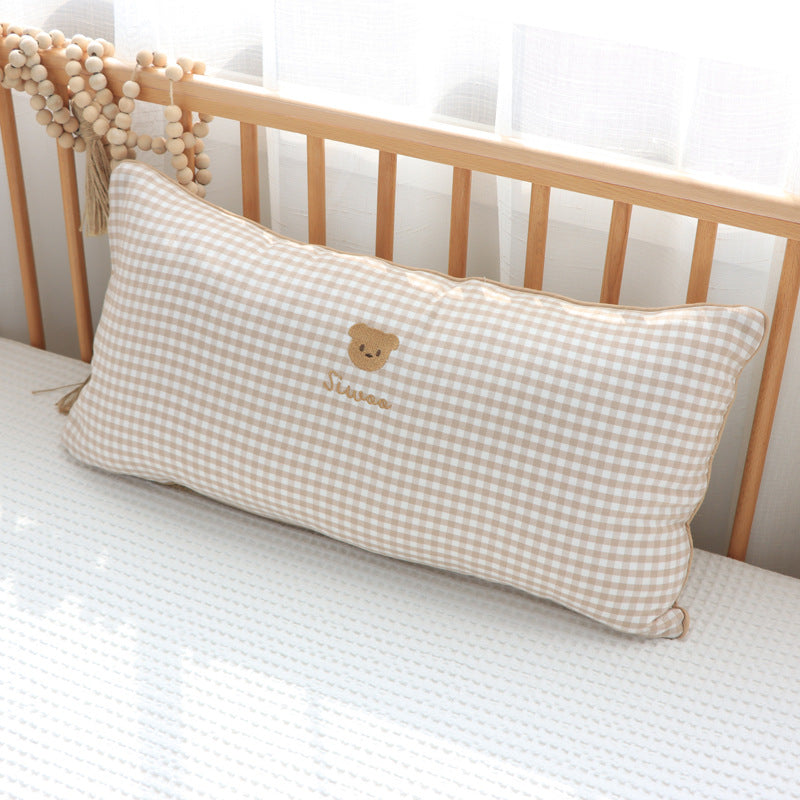 Korean Cotton Bear Embroidery Headboard Pillow - Removable & Washable