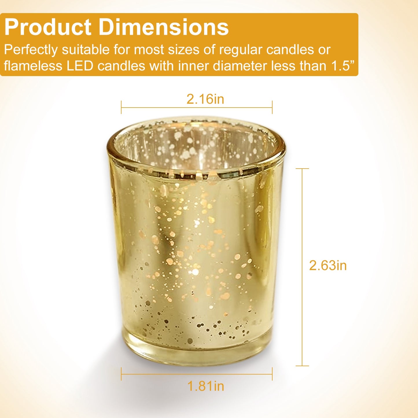 24Pcs Gold Mercury Glass Votive Candle Holders Set