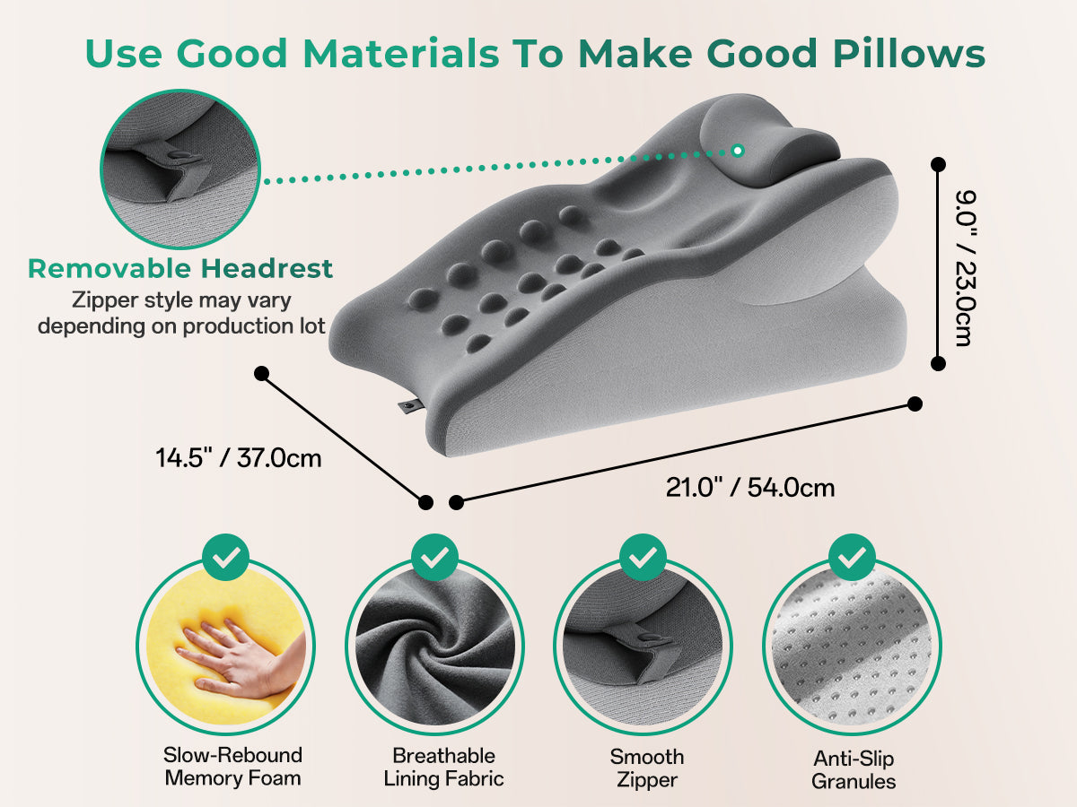 Ergonomic Memory Foam Support Pillow for Couples - Grey