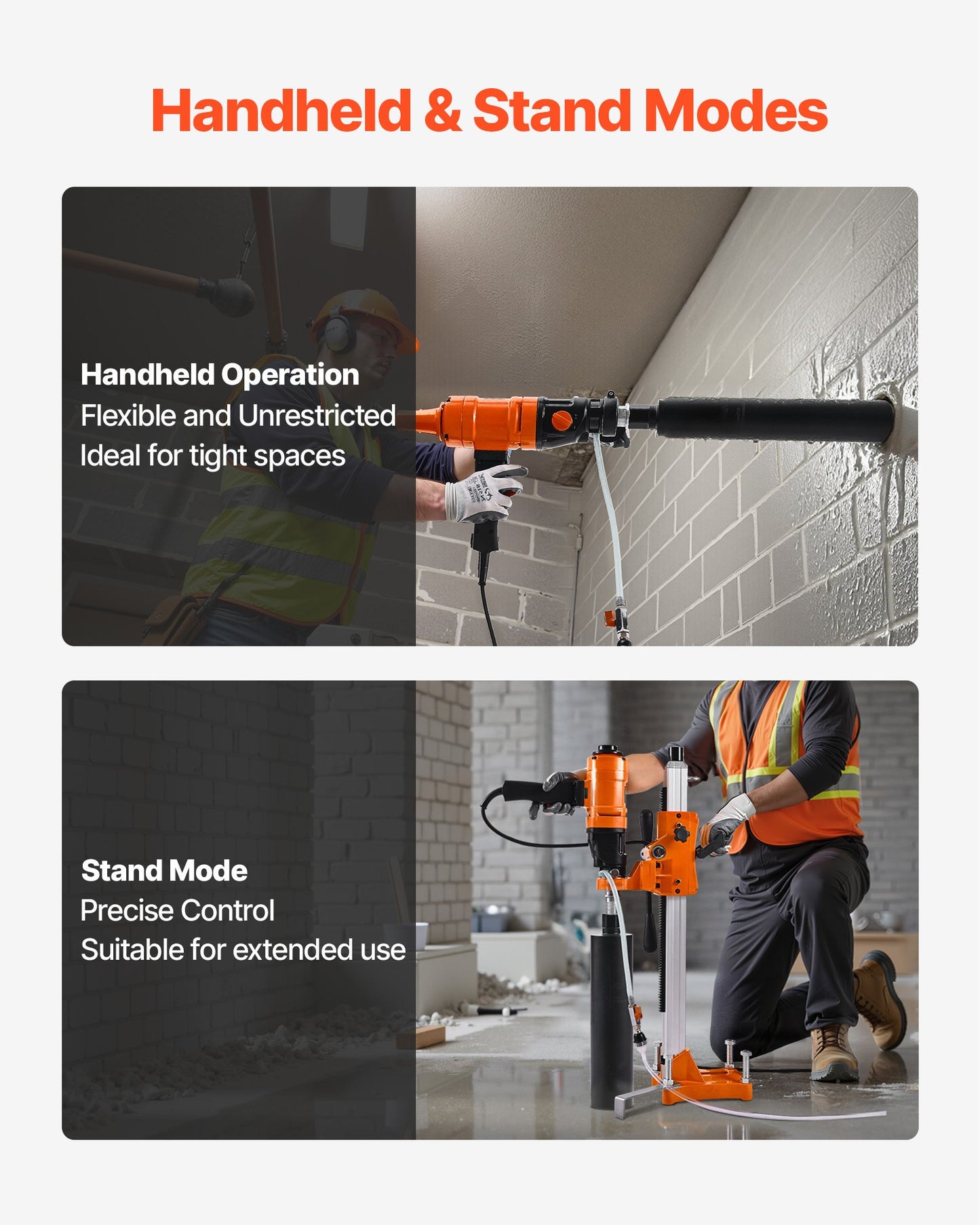 8-Inch Concrete Core Drill Machine with Stand - Handheld and Wet/Dry Drilling