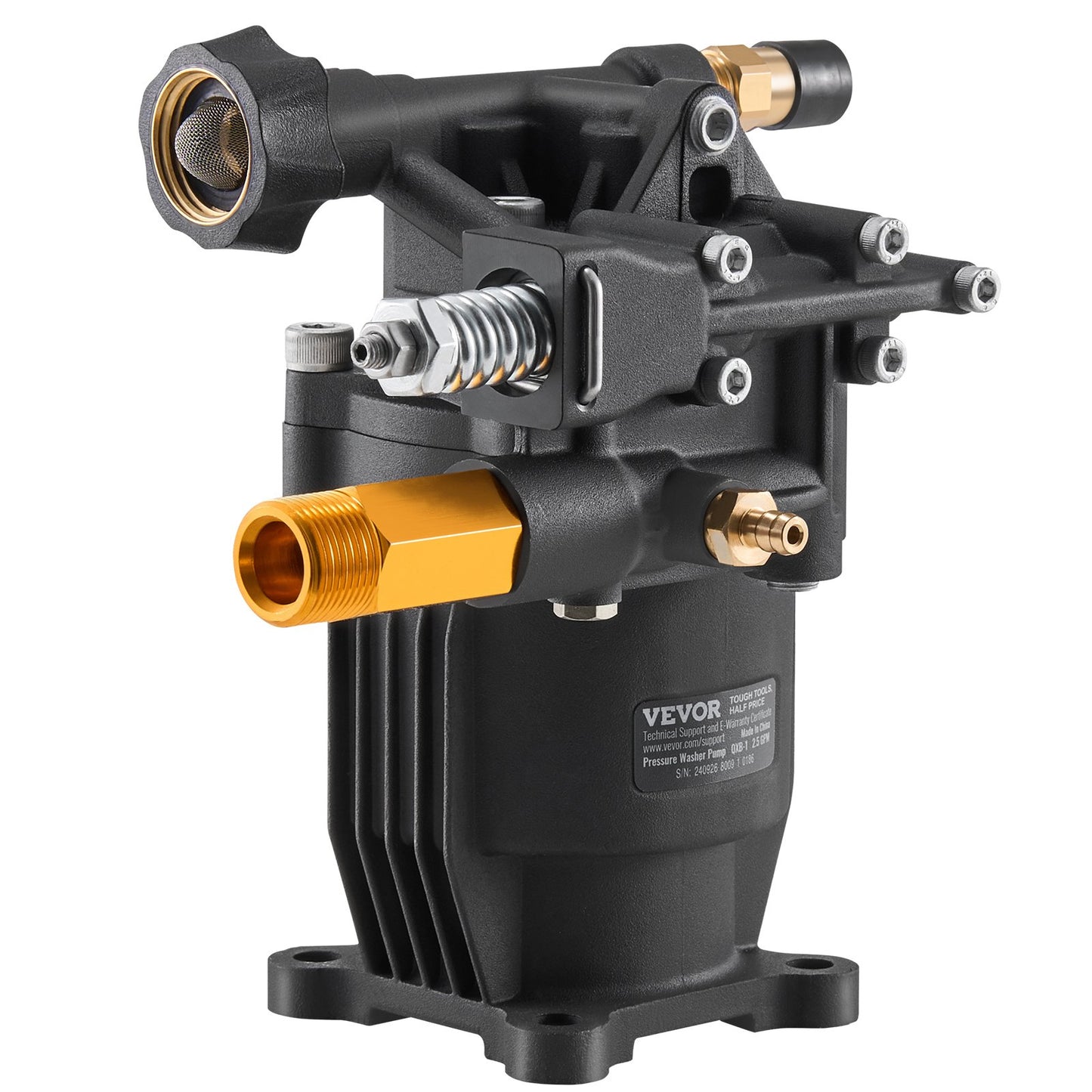 Pressure Washer Pump 3/4-Inch Horizontal Shaft 3500 PSI 2.5 GPM with 5 Nozzles - Black