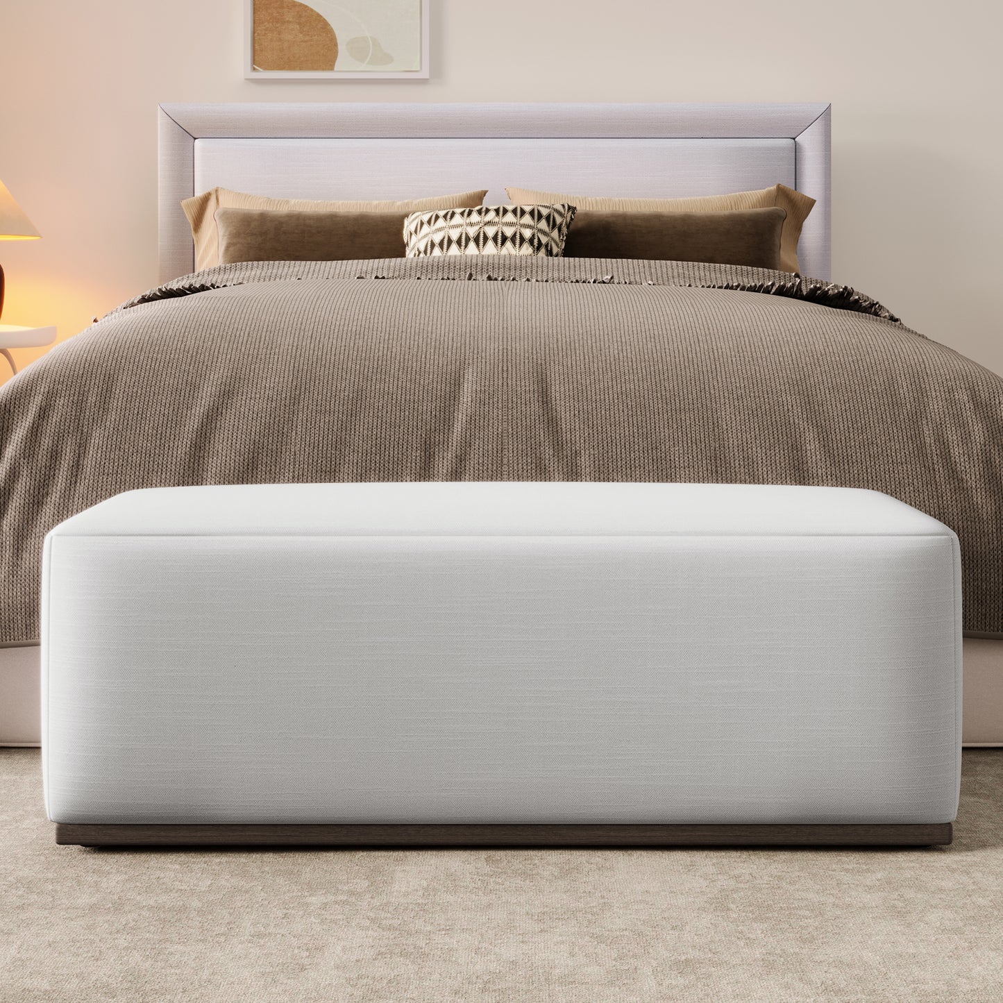 Elegant White Footstool - Comfortable Wooden Ottoman