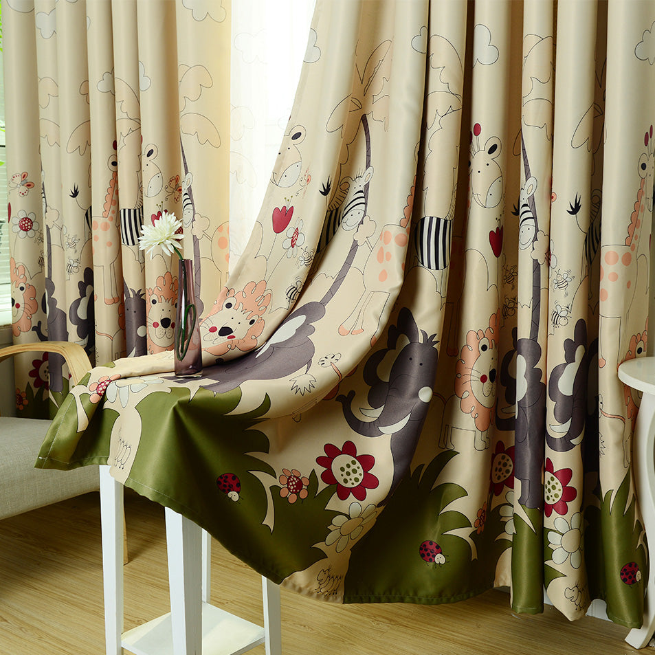Children's Cartoon Animal Paradise Blackout Curtains for Bedroom