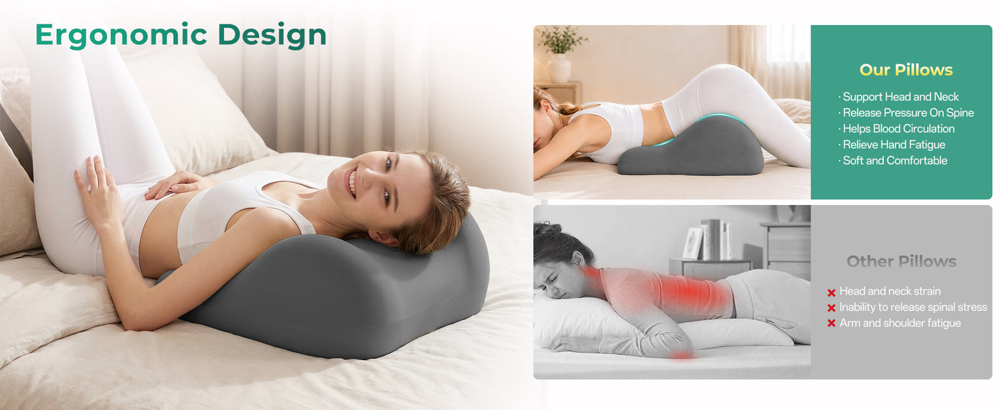 Ergonomic Memory Foam Support Pillow for Couples - Grey