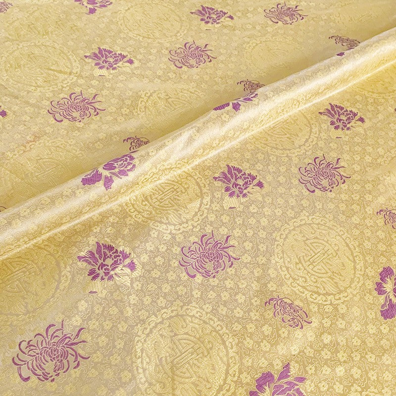 Yellow Satin Fabric for DIY Crafts & Clothing - 1M Brocade Textile