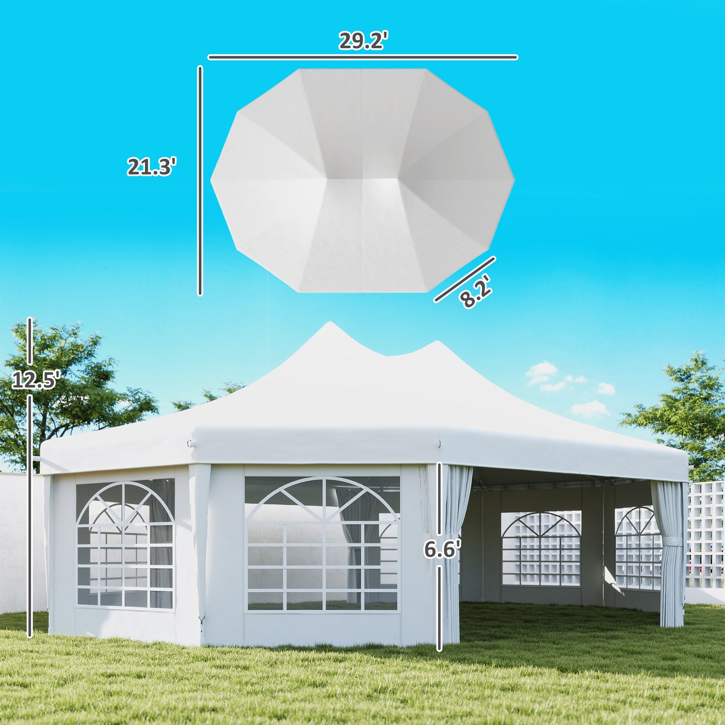 Extra-Large White Canopy Party Tent with 2 Doors - 29x21 ft