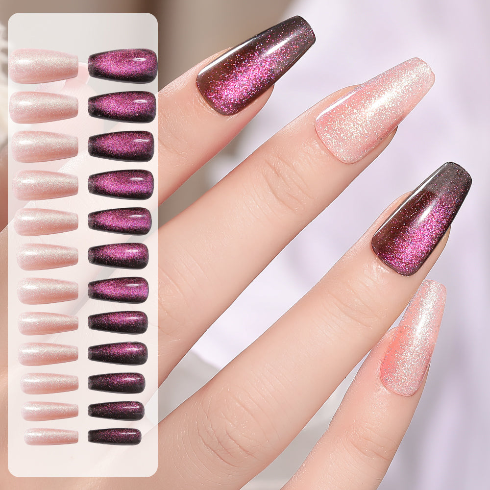 Smoke Purple Starry Sky Nail Patches - 24pcs with Jelly Glue